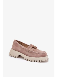 Dámske semišové mokasíny s ozdobným špendlíkom "Miś" Vinceza - béžové