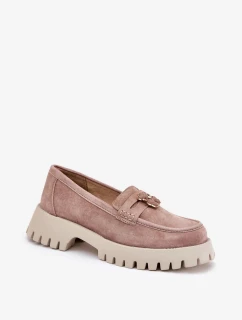 Dámske semišové mokasíny s ozdobným špendlíkom "Miś" Vinceza - béžové