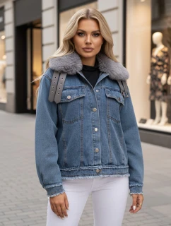 Dámska džínsová bunda FURDENIM s kožušinou svetlo modrá FashionStreet TY4755z