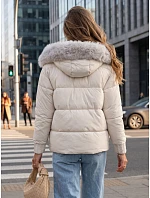 Dámska zimná prešívaná bunda s kožušinou, biela, FashionStreet TY5832