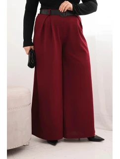 Dámske Plus veľkosť široké nohavice s opaskom bordová