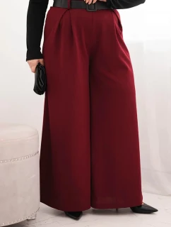 Dámské kalhoty Plus Size s širokým model 21753177 a páskem bordové - K-Fashion