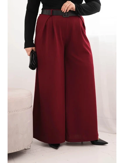 Dámske Plus veľkosť široké nohavice s opaskom bordová Dámske Plus veľkosť široké nohavice s opaskom bordová