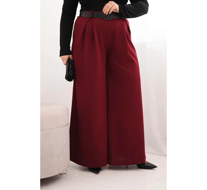 Dámske Plus veľkosť široké nohavice s opaskom bordová Dámske Plus veľkosť široké nohavice s opaskom bordová