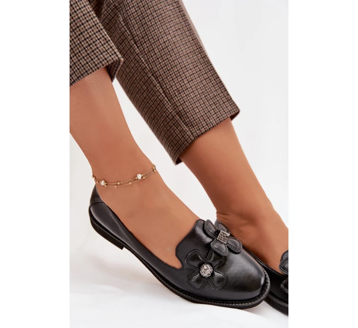 Dámské polobotky na ploché podrážce s ozdobnými květinami Černé Tavillette