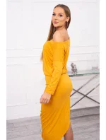 Asymetrické šaty, 3/4 rukávy, hořčicová barva Asymetrické šaty, 3/4 rukávy, hořčicová barva