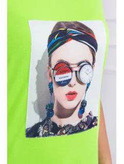 Blúzka s dámskou grafickou zelenou neónovou farbou