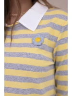 Pruhovaná bavlnená blúzka s golierom žltá+sivá