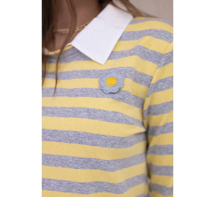 Pruhovaná bavlnená blúzka s golierom žltá+sivá