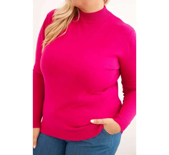 Dámsky sveter v nadmernej veľkosti z viskózy s fuchsiovým rolákom Dámsky sveter v nadmernej veľkosti z viskózy s fuchsiovým rolákom