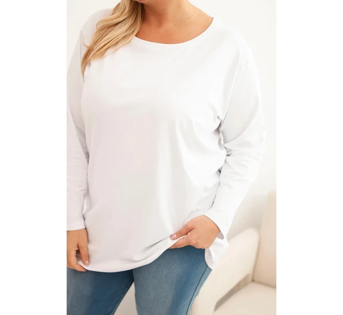 Dámske Plus veľkosť bavlnené okrúhle krku blúzka biela Dámske Plus veľkosť bavlnené okrúhle krku blúzka biela