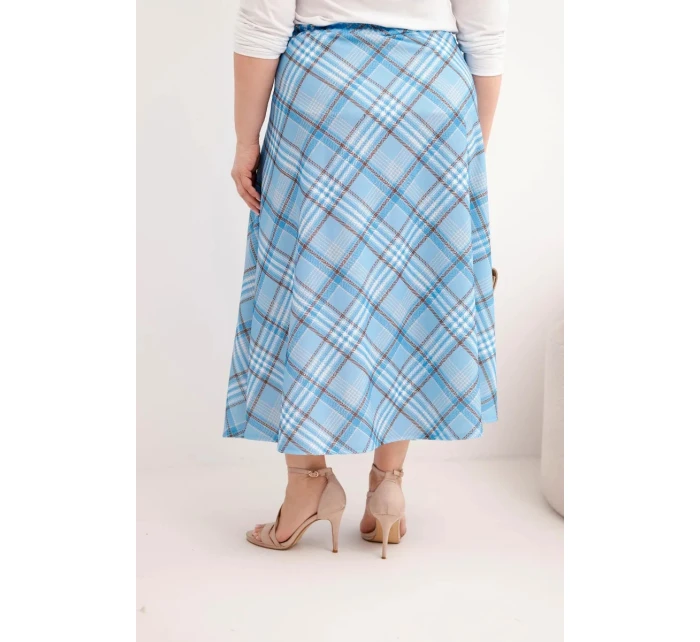 Dámske Plus veľkosť sukne so širokým lemom kockované modrá
