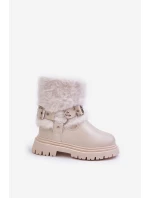 Eko Skórzane Botki Dziewczęce Z Futerkiem I Klamrami Beżowe Cartemes Eko Skórzane Botki Dziewczęce Z Futerkiem I Klamrami Beżowe Cartemes