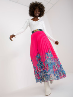 Ružová maxi plisovaná sukňa s potlačou