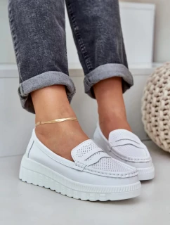 Dámske kožené mokasíny na platforme a klinoch Elanindel - biele