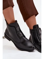 Dámske zateplené čižmy Tavressa - čierne, s nízkym podpätkom a ozdobami Dámske zateplené čižmy Tavressa - čierne, s nízkym podpätkom a ozdobami