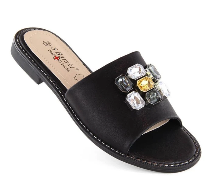 S.Barski W OLI262A žabky s kubickými zirkónmi čierne