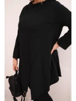 Dámske bavlnené Plus veľkosť asymetrické blúzka s roll-up rukávy čierna Dámske bavlnené Plus veľkosť asymetrické blúzka s roll-up rukávy čierna