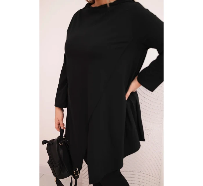 Dámske bavlnené Plus veľkosť asymetrické blúzka s roll-up rukávy čierna Dámske bavlnené Plus veľkosť asymetrické blúzka s roll-up rukávy čierna