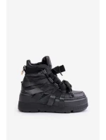 Skórzane Sneakersy Damskie Na Masywnej Platformie CheBello 4561 Czarne