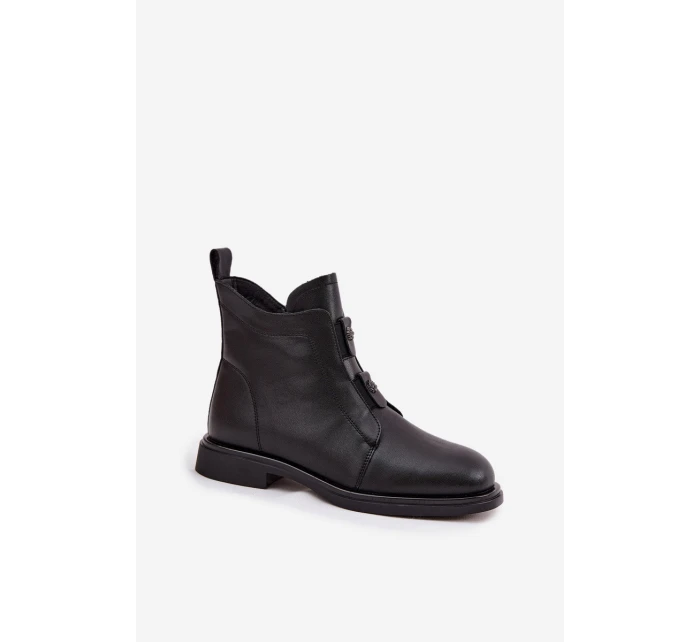 Skórzane Ocieplane Botki Damskie D&A MK52-026 Czarne