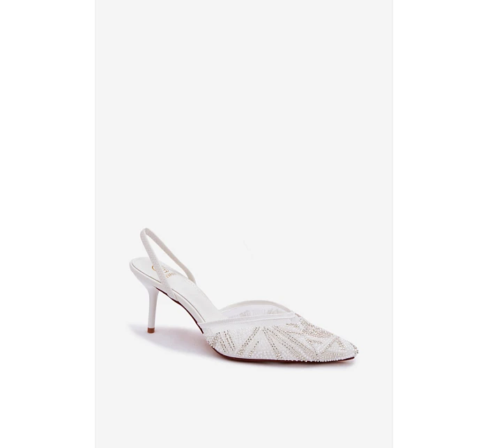 Zdobené sandály s síťkou na jehle bílé Bedira