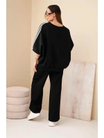 Dámsky viskózový komplet so širokými nohavicami a voľnou blúzkou čierny