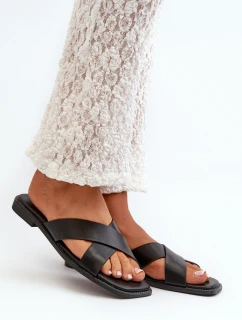 Klapki Damskie Na Płaskim Obcasie Z Eko Skóry S.Barski KV27-002 Czarne