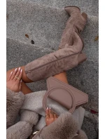 kozačky na podpatku z eko semiše béžové  Damskie model 21715105 - Boto