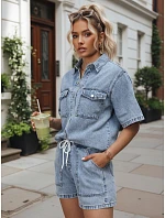 Dámska súprava s džínsovou košeľou a šortkami, svetlo modrá, FashionStreet AY1206 Dámska súprava s džínsovou košeľou a šortkami, svetlo modrá, FashionStreet AY1206