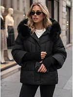 Pikowana kurtka damska zimowa z futerkiem czarna FashionStreet TY5741 Pikowana kurtka damska zimowa z futerkiem czarna FashionStreet TY5741