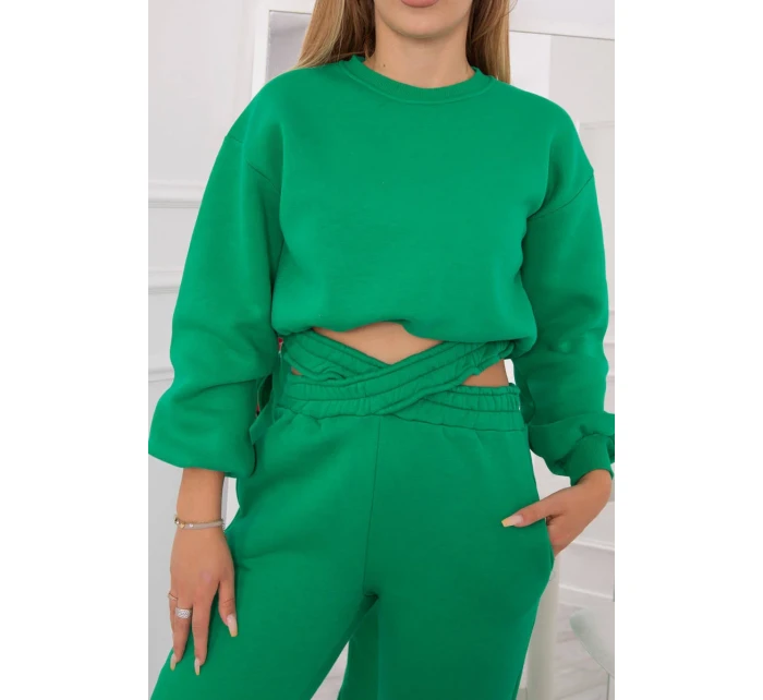 Zateplený set s krátkou mikinou zelený