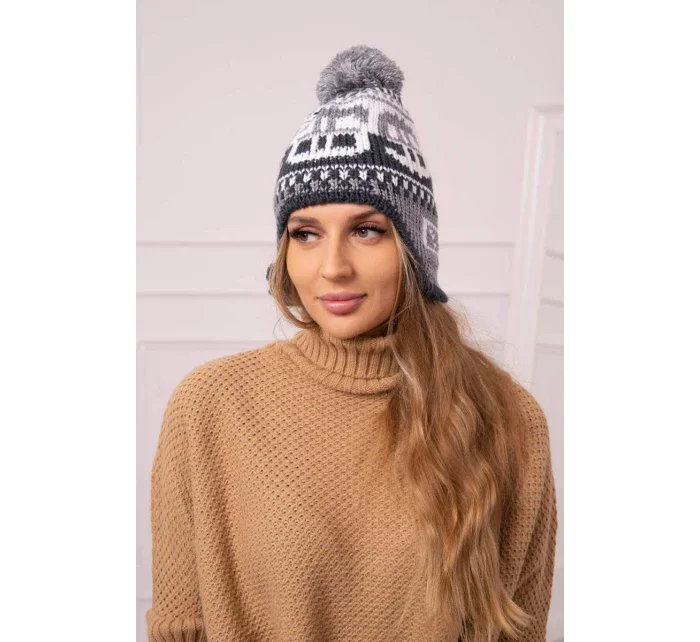 Rosa dámská čepice s bambulí šedá model 18752415 - K-Fashion Rosa dámská čepice s bambulí šedá model 18752415 - K-Fashion