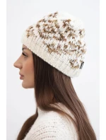 Dámska zimná čiapka s farebnými vzormi a hrubým úpletom K353 ecru+brown melier