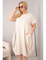 Dámske bavlnené šaty s vreckami v béžovej farbe