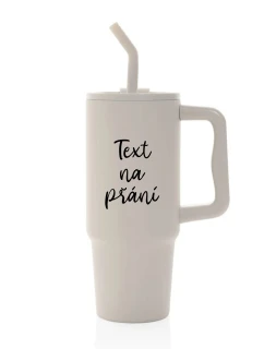 TEXT NA PŘÁNÍ - béžový cestovní termohrnek 900 ml