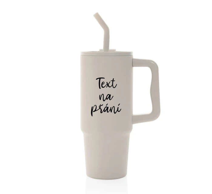 TEXT NA PŘÁNÍ - béžový cestovní termohrnek 900 ml TEXT NA PŘÁNÍ - béžový cestovní termohrnek 900 ml