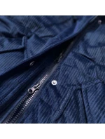 Dámska manšestrová zimná bunda s kapucňou tmavomodrá (7764)