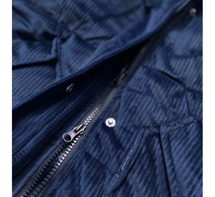 Dámska manšestrová zimná bunda s kapucňou tmavomodrá (7764)