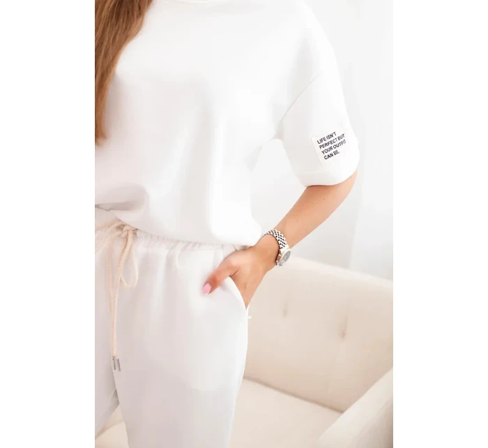 Dámska súprava z viskózy s krátkymi rukávmi a nohavicami ecru