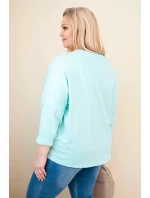 Dámske bavlnené Plus veľkosť V-neck blúzka Mint Dámske bavlnené Plus veľkosť V-neck blúzka Mint