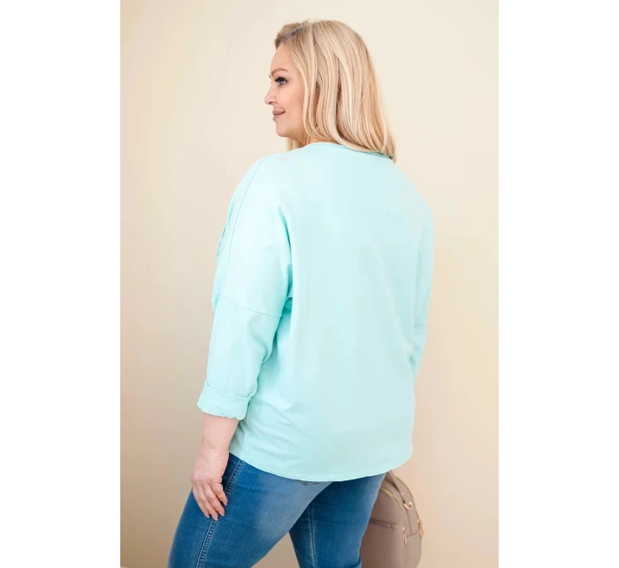 Dámske bavlnené Plus veľkosť V-neck blúzka Mint Dámske bavlnené Plus veľkosť V-neck blúzka Mint
