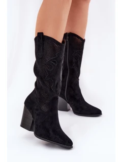 Ażurowe Kozaki Kowbojki Na Słupku S.Barski HY51-606 Czarne