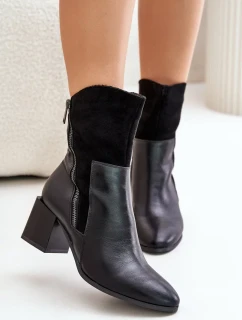 Zateplené dámske členkové topánky na podpätku Black Relabina