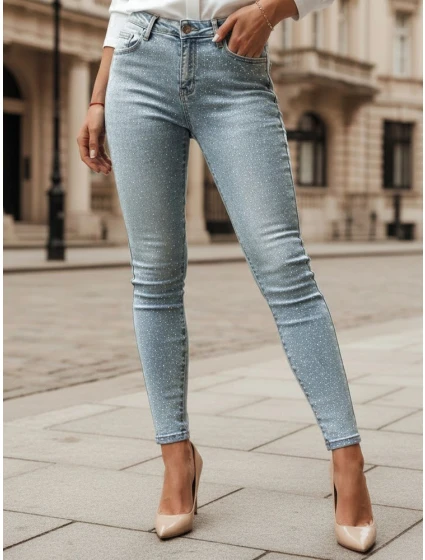 Dámské džínové úzké kalhoty s ozdobou modré Dstreet model 21985189 - FashionStreet