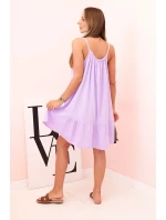 Dámske mušelínové šaty s ramienkami a volánom svetlo fialové Dámske mušelínové šaty s ramienkami a volánom svetlo fialové