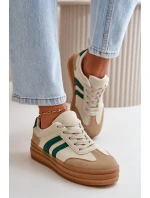 Sneakersy Damskie Na Platformie Beżowo-Zielone Nesonice Sneakersy Damskie Na Platformie Beżowo-Zielone Nesonice