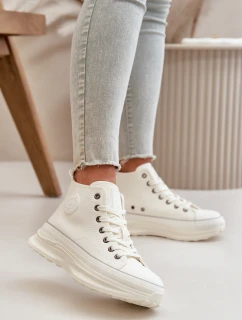 Trampki Damskie Na Platformie Eko Skórzane Big Star OO274064 Białe