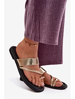 Dámské pantofle z pravé kůže na ploché podešvi Vinceza 66939 zlaté