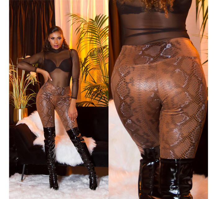Sexy Highwaist faux leather Leggings with Snake print
